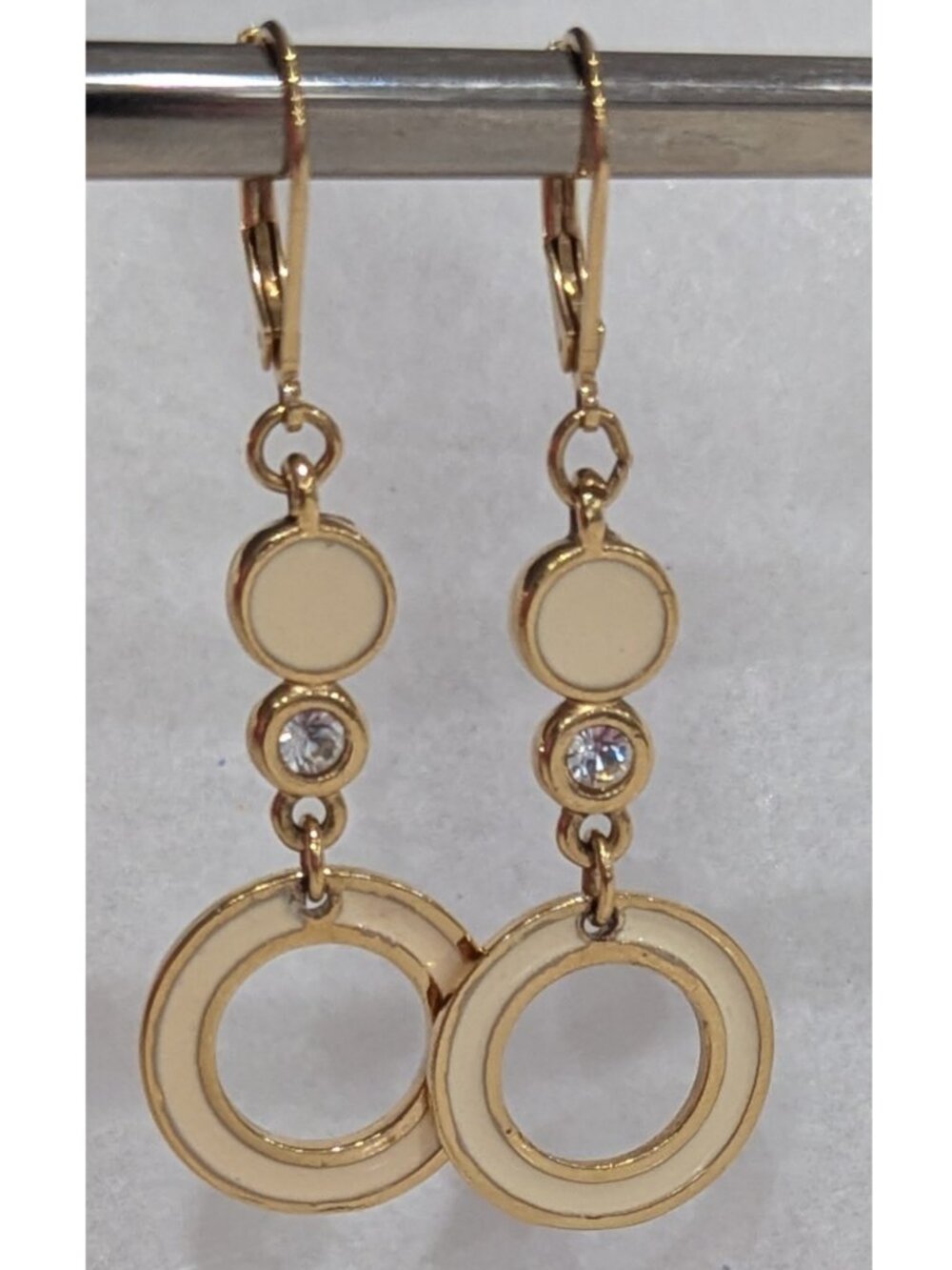 Gold Tone Ivory Enamel Necklace Drop Earrings Set Gift Box - Picture 4 of 10